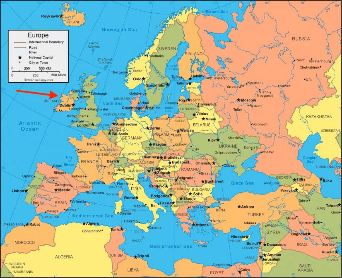 Localização da Irlanda no mapa da Europa do Norte