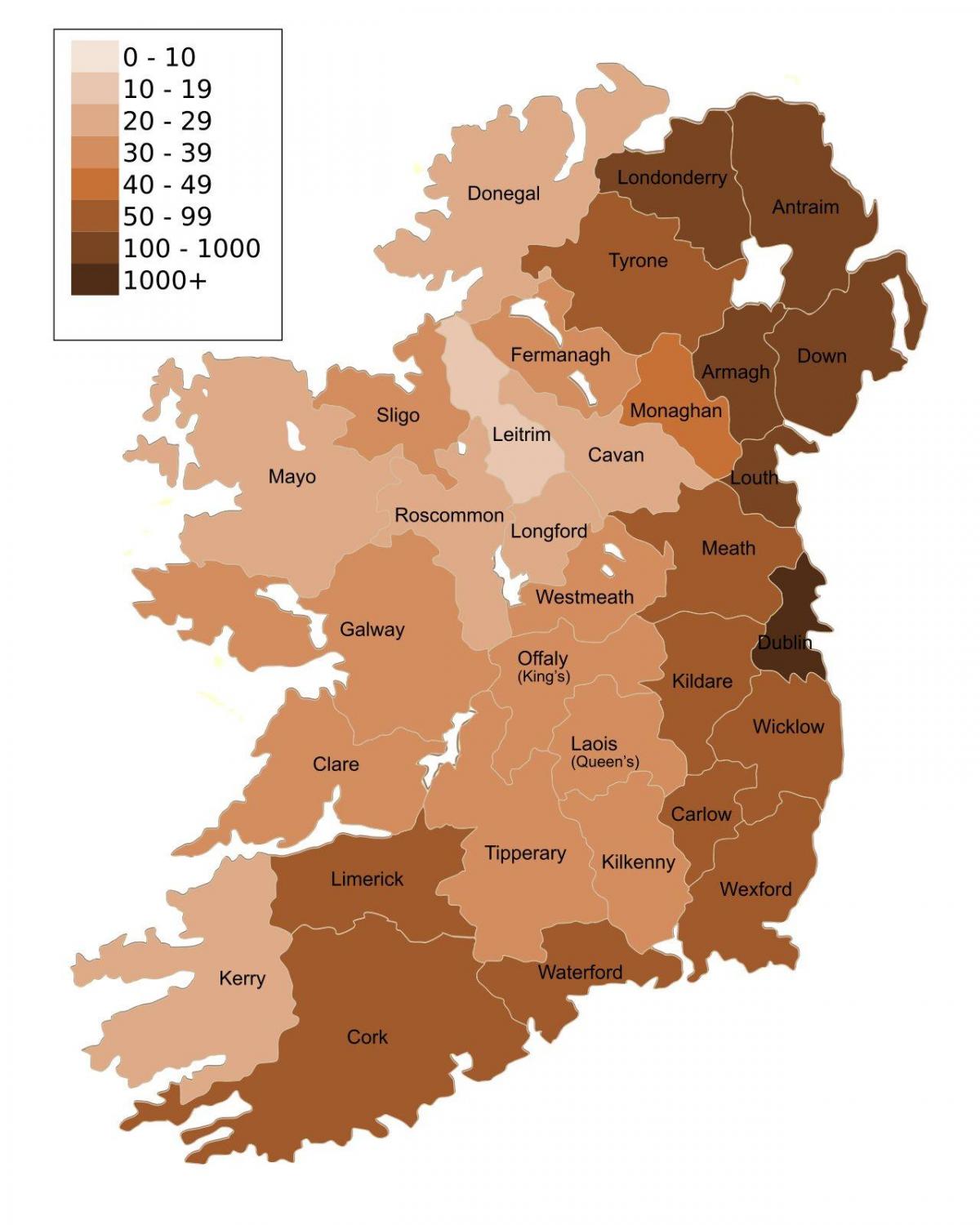 Mapa de densidade da Irlanda
